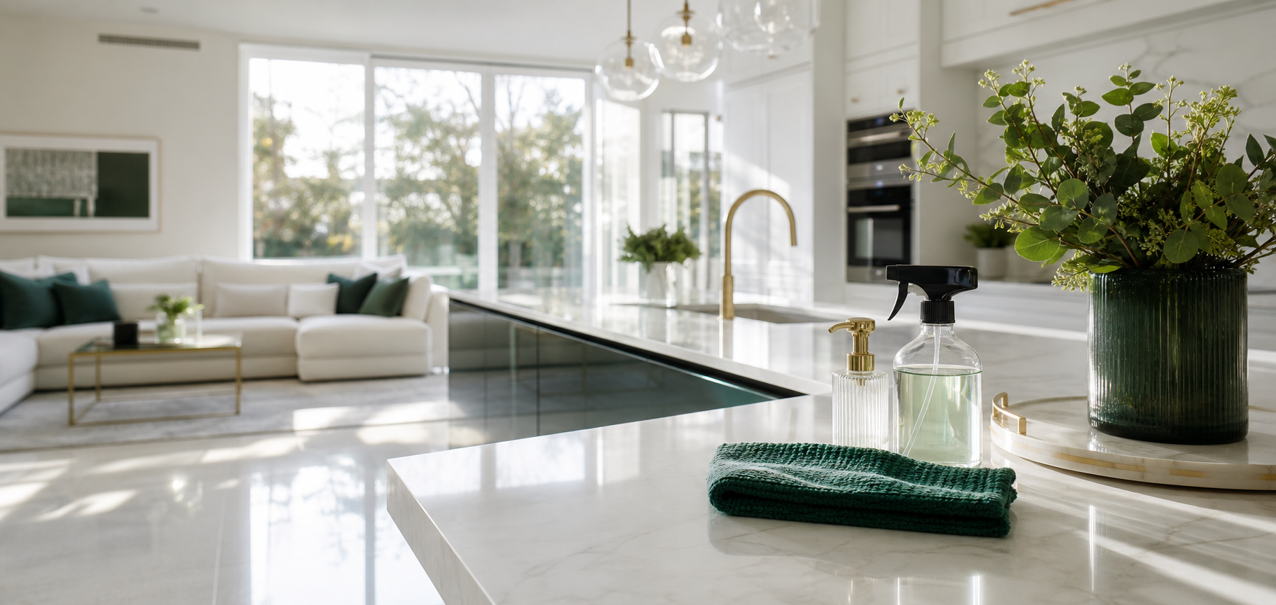 Luxury freshly cleaned kitchen with spotless surfaces