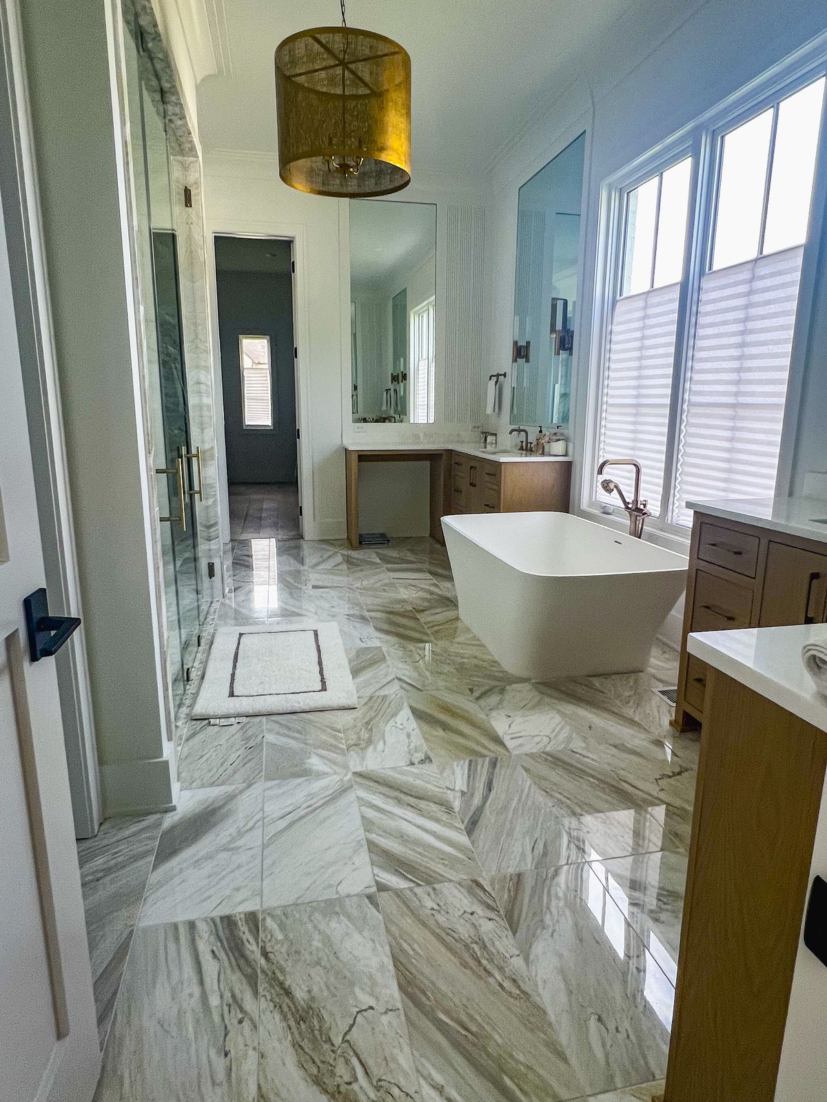Luxury marble bathroom after deep cleaning