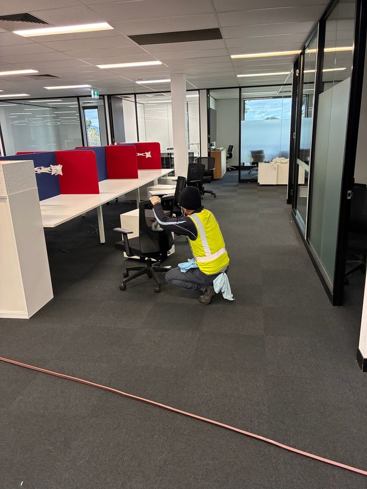Professional office cleaning in progress